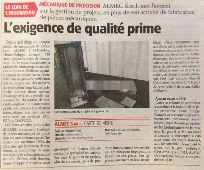 Almec dans Le Nouvelliste du 19 février 2014